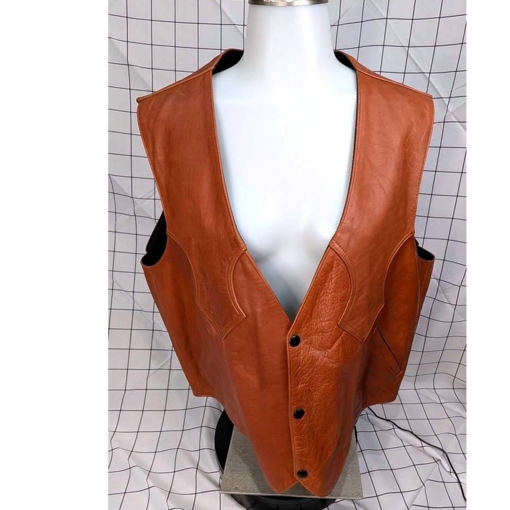 Genuine Leather ~ Men's Vest ~ Large ~ MADE IN MEXICO ~ EXCELLENT~Cognac Brown
